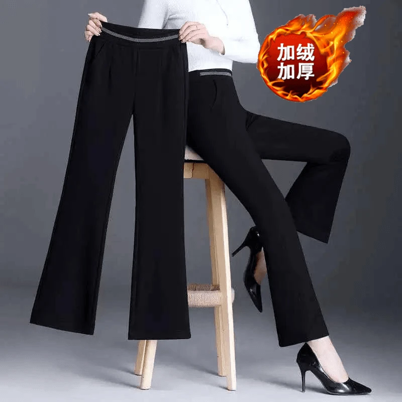 加绒加厚微喇裤女2024秋冬新款高腰显瘦裤宽松垂感喇叭裤