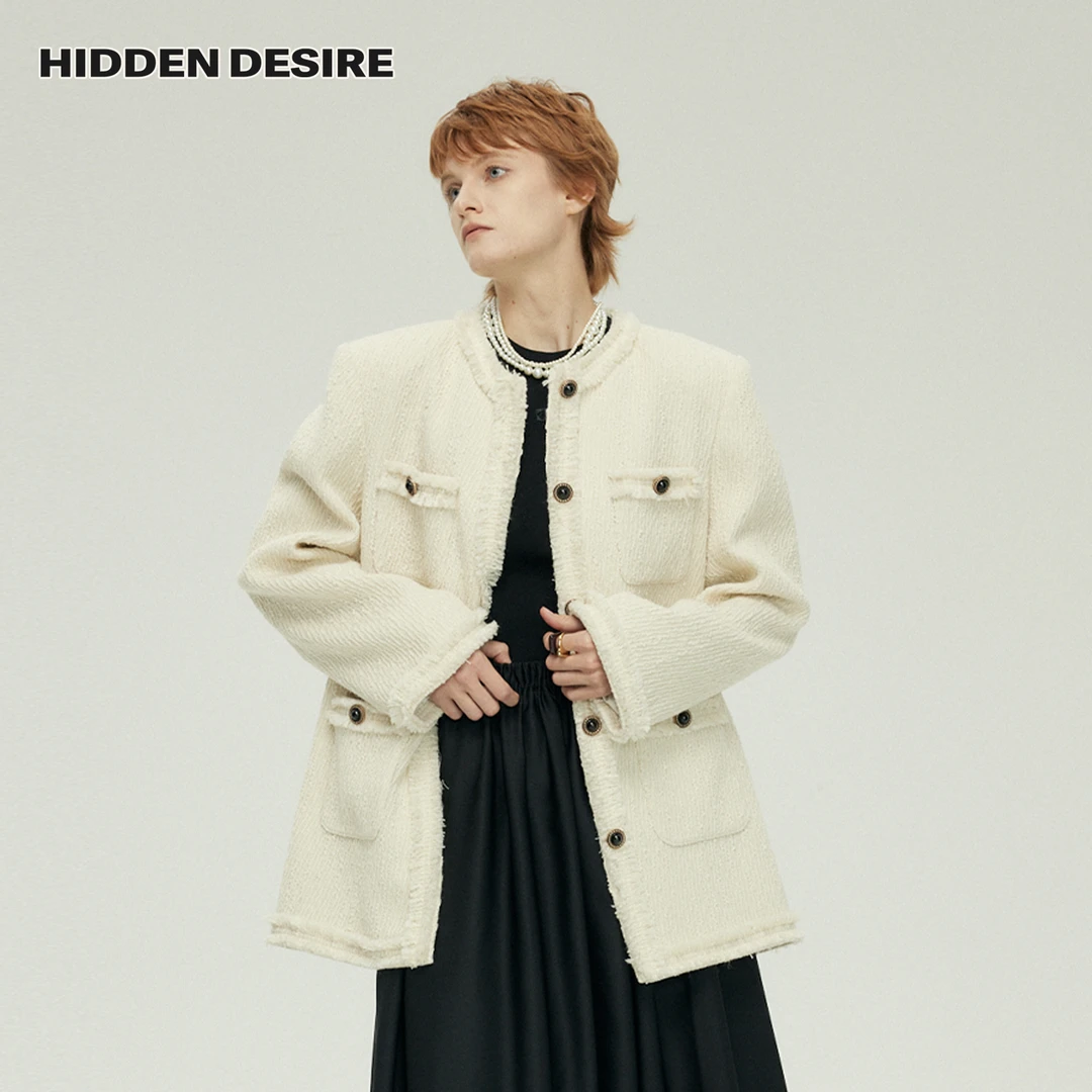 HIDDENDESIRE 秋冬上衣宽松小香风羊毛呢粗花呢外套6233CJ0058-1