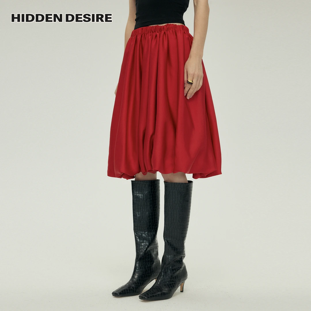 HIDDENDESIRE中长款设计师缎面半身裙蓬蓬裙花苞裙6233KM0081-1