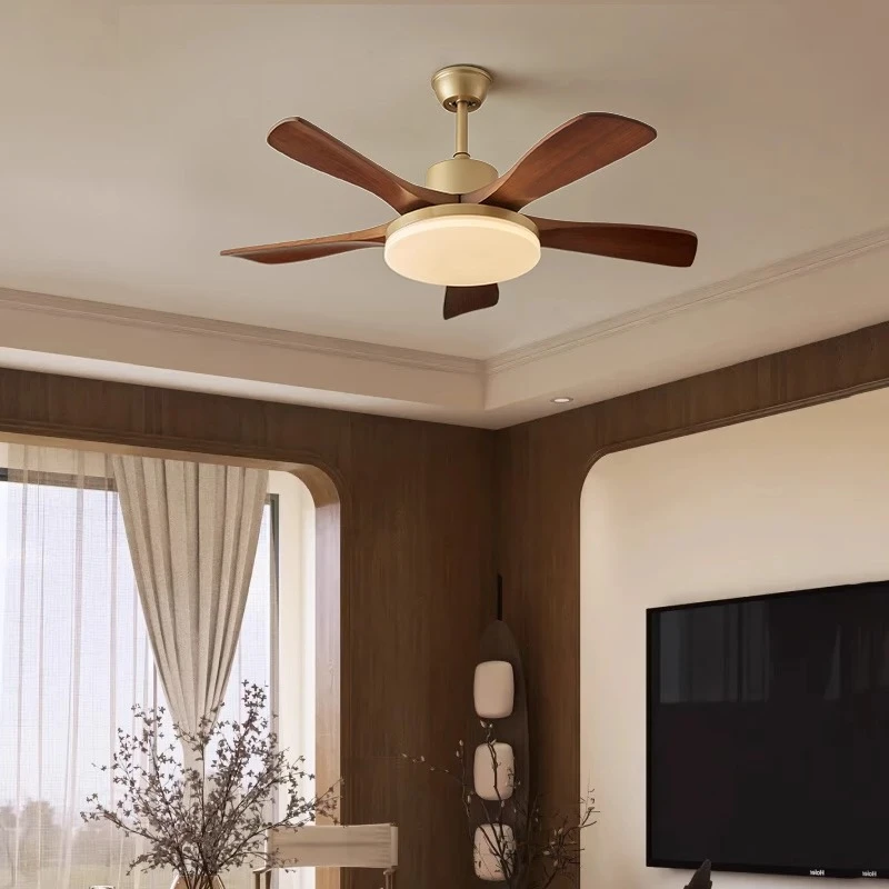 风扇灯42寸48寸55寸新中式胡桃色吊扇灯复古餐厅客厅风变频电扇灯