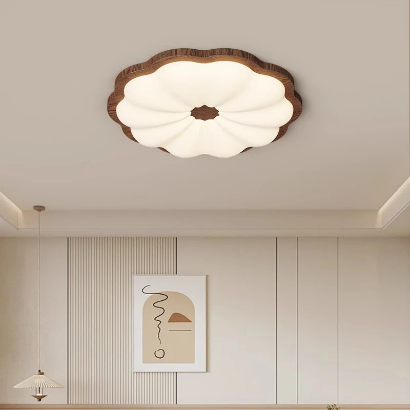 中古风卧室吸顶灯胡桃木纹南瓜灯全光谱护眼书房间灯高级感主卧灯