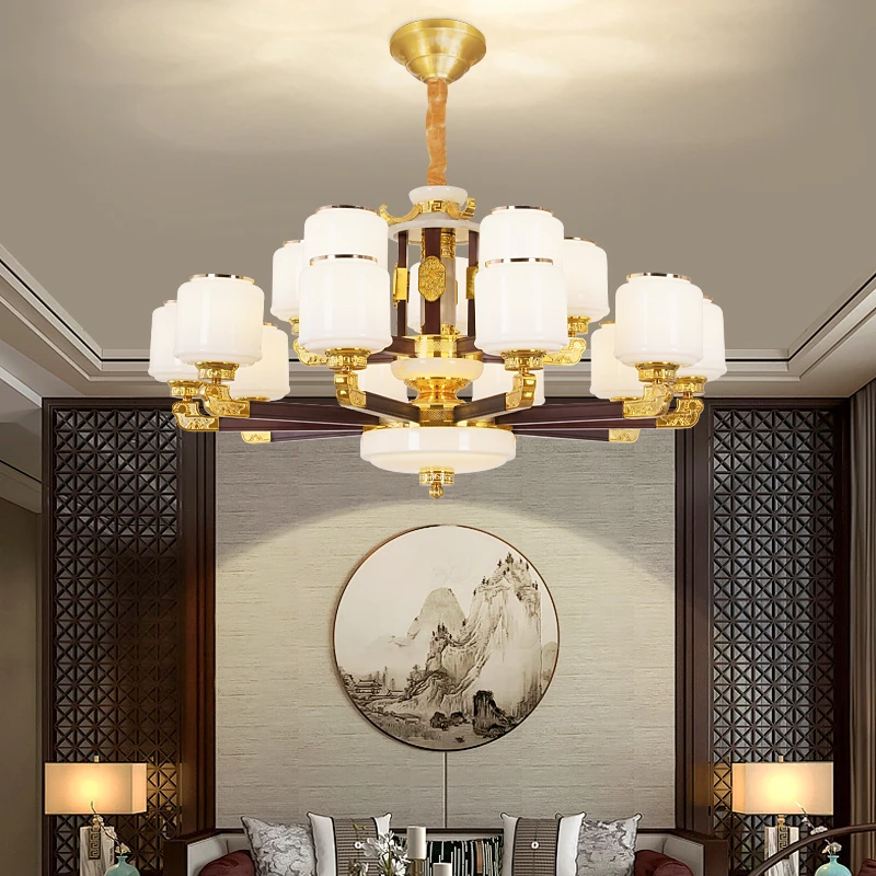 新中式吊灯复古实木客厅灯大气高档餐厅卧室大厅别墅自建房灯具