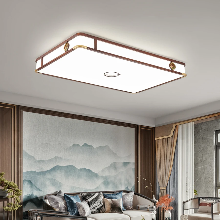 新中式吸顶灯客厅主灯卧室餐厅圆形中国风正方形中式实木复古灯具