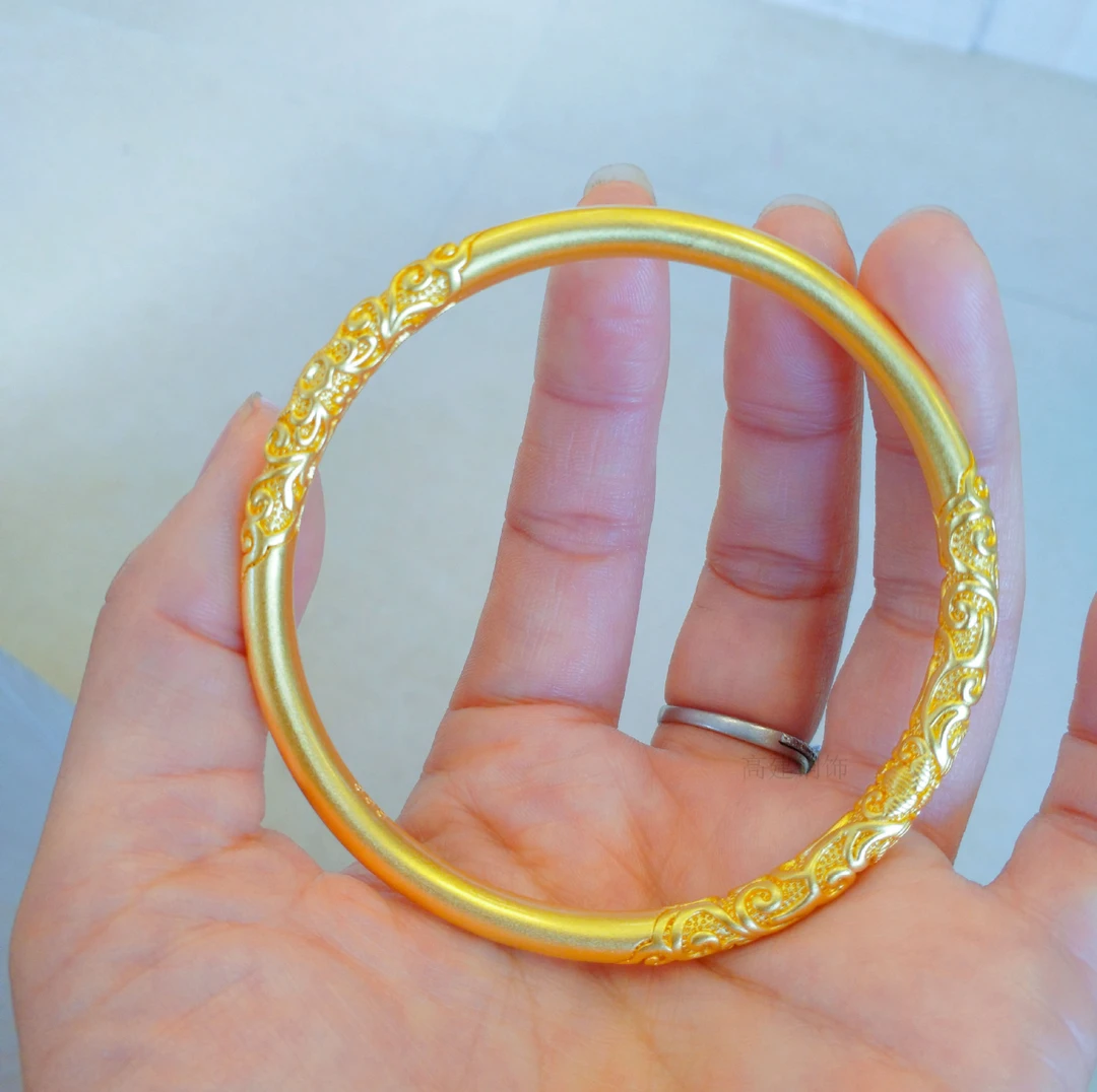 铜合金手镯 卷草纹手镯精工版 |  光面古法时尚实心