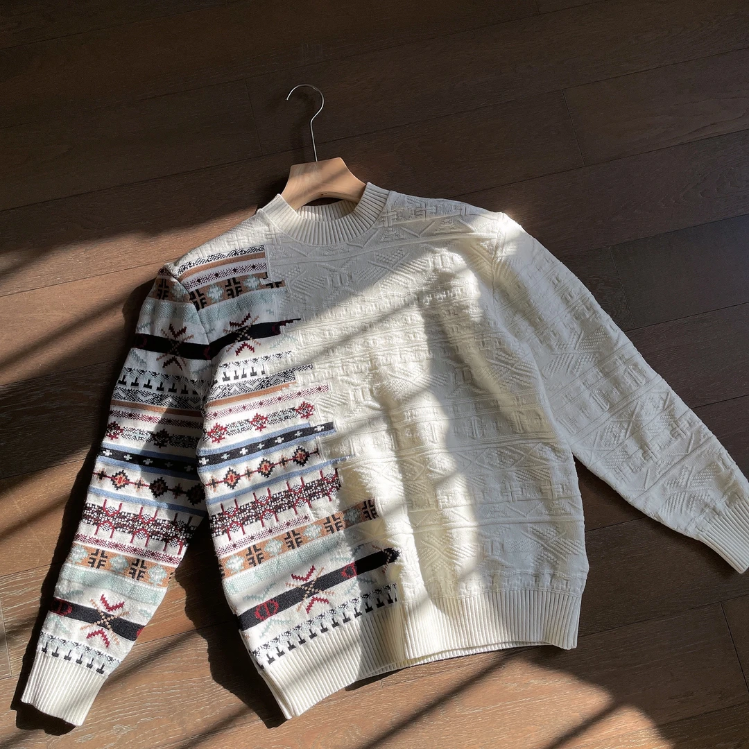 爱马人士21000版费尔岛重工提花圣诞色调情侣款针织羊毛圆领毛衣