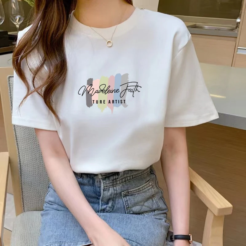 纯棉夏季短袖宽松休闲女款T恤（涂鸦）圆领时尚简约半袖百搭印花