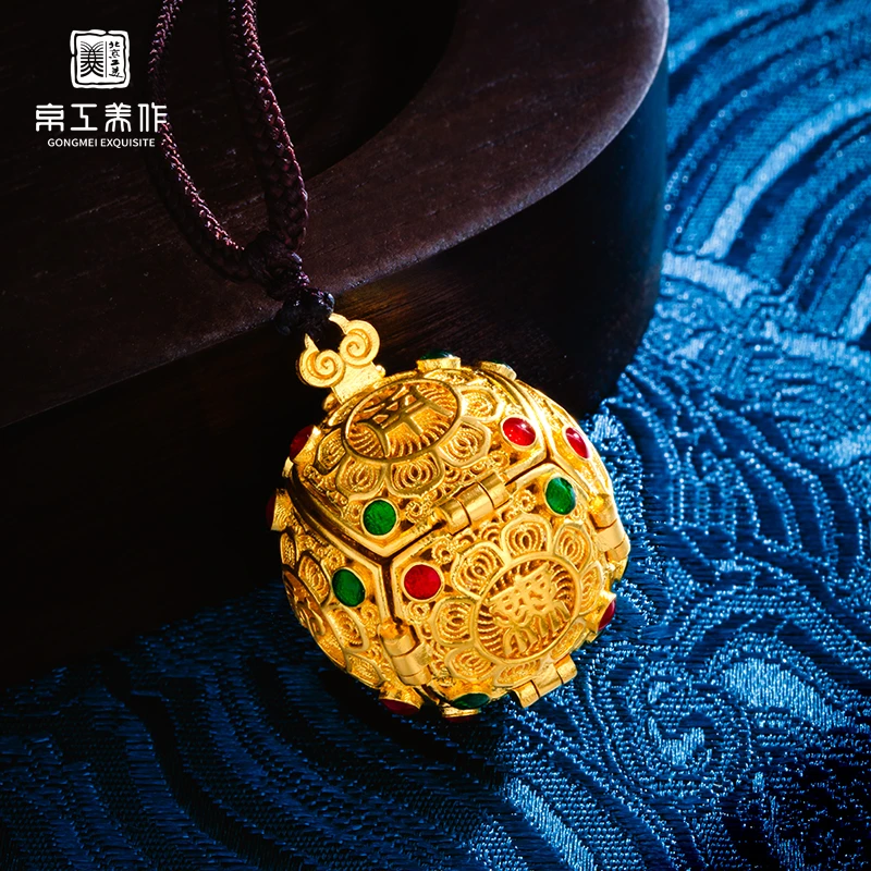 京工美作古法黄金吊坠佛佑十方坠链民族风足金999国潮风手工变形