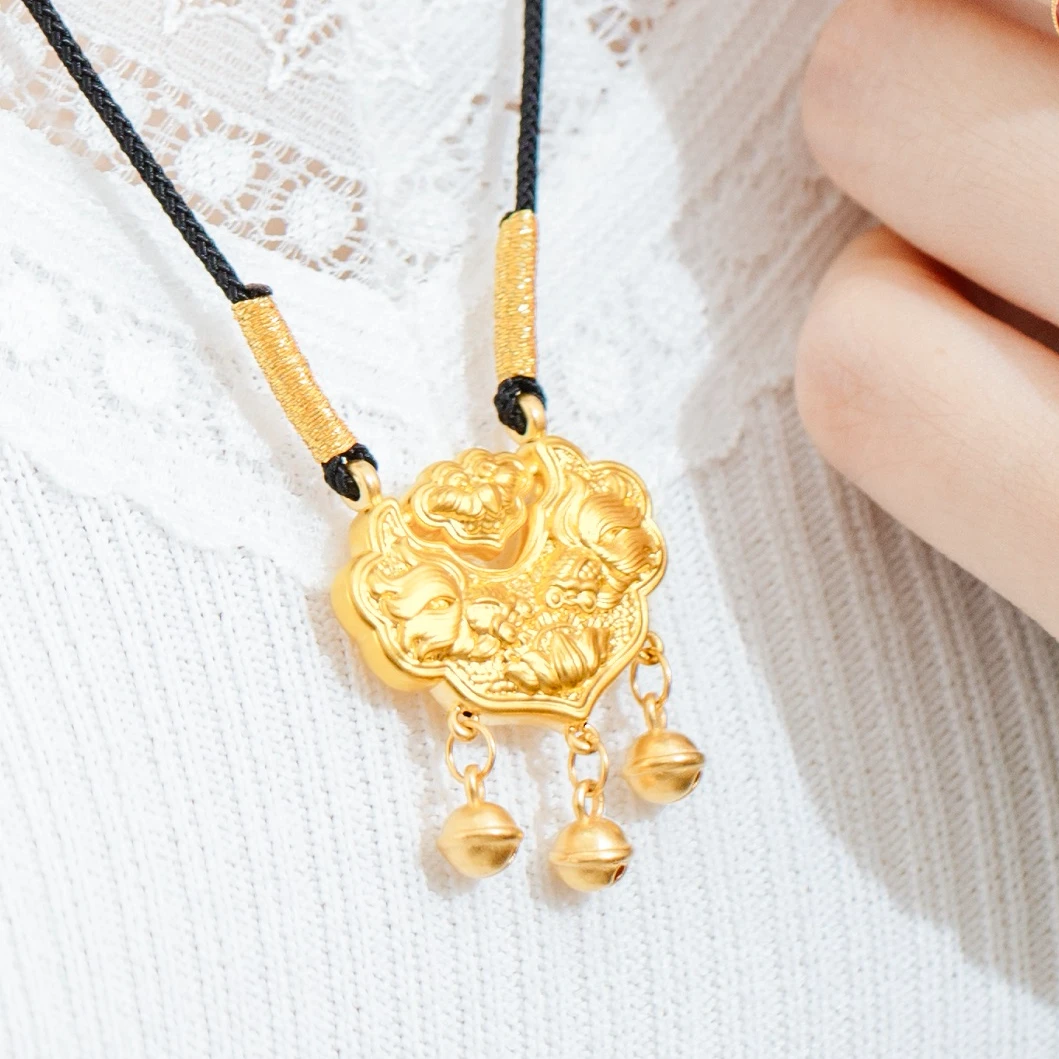 京工美作黄金自吉祥锦鲤锁传承吊坠古法工艺手工足金锁包宝宝锁包