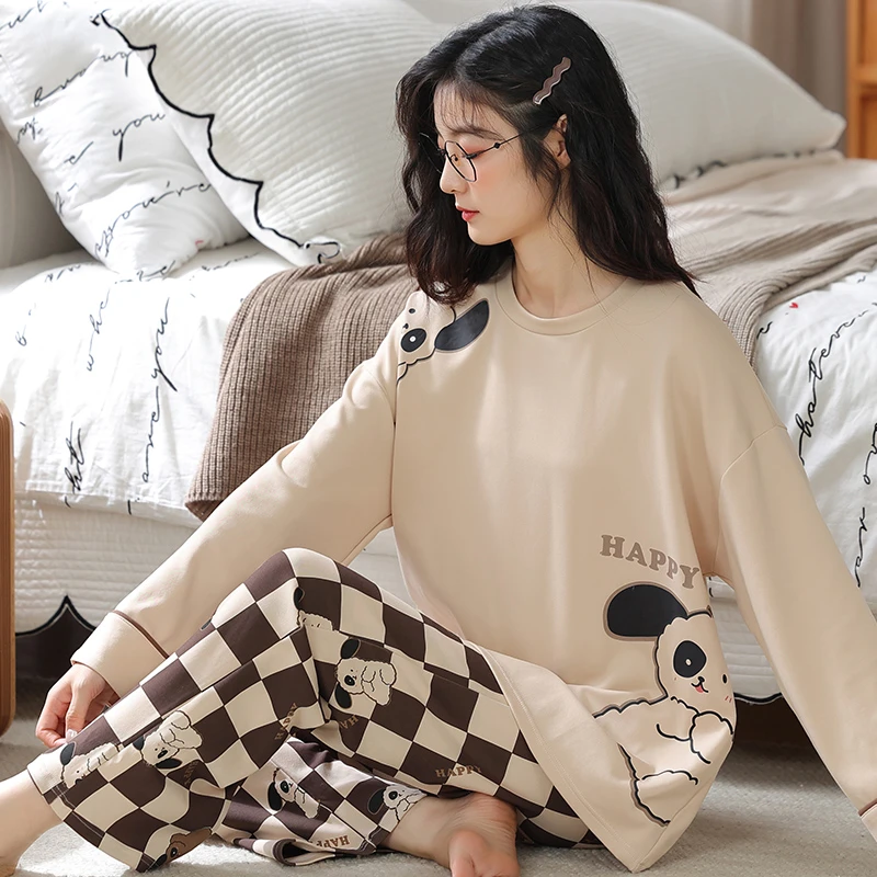 睡衣女士2023年新款春秋季纯棉休闲大码可外穿套装家居服 20718