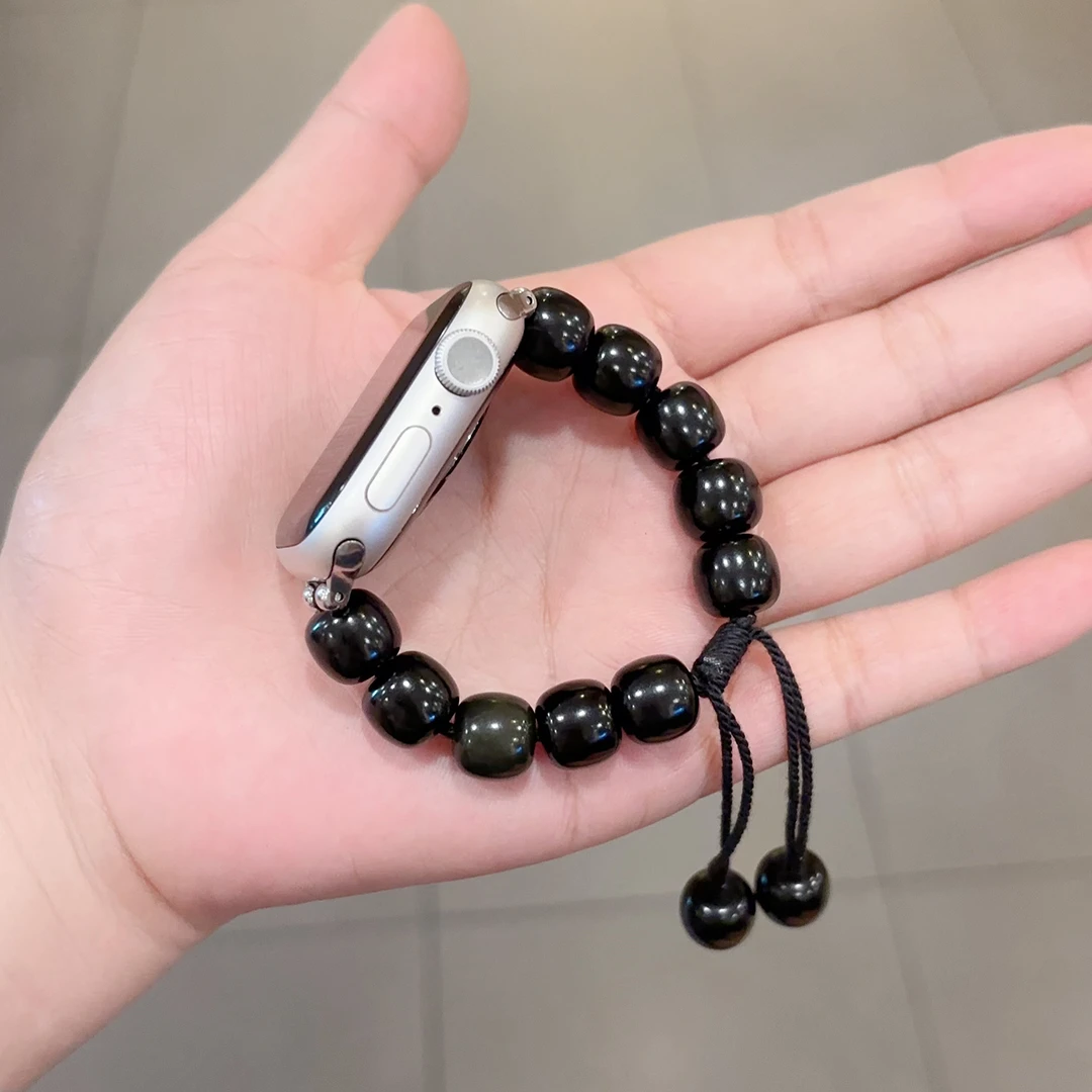 黑菩提手链串珠表带适用applewatch S10苹果手表987654321代SE
