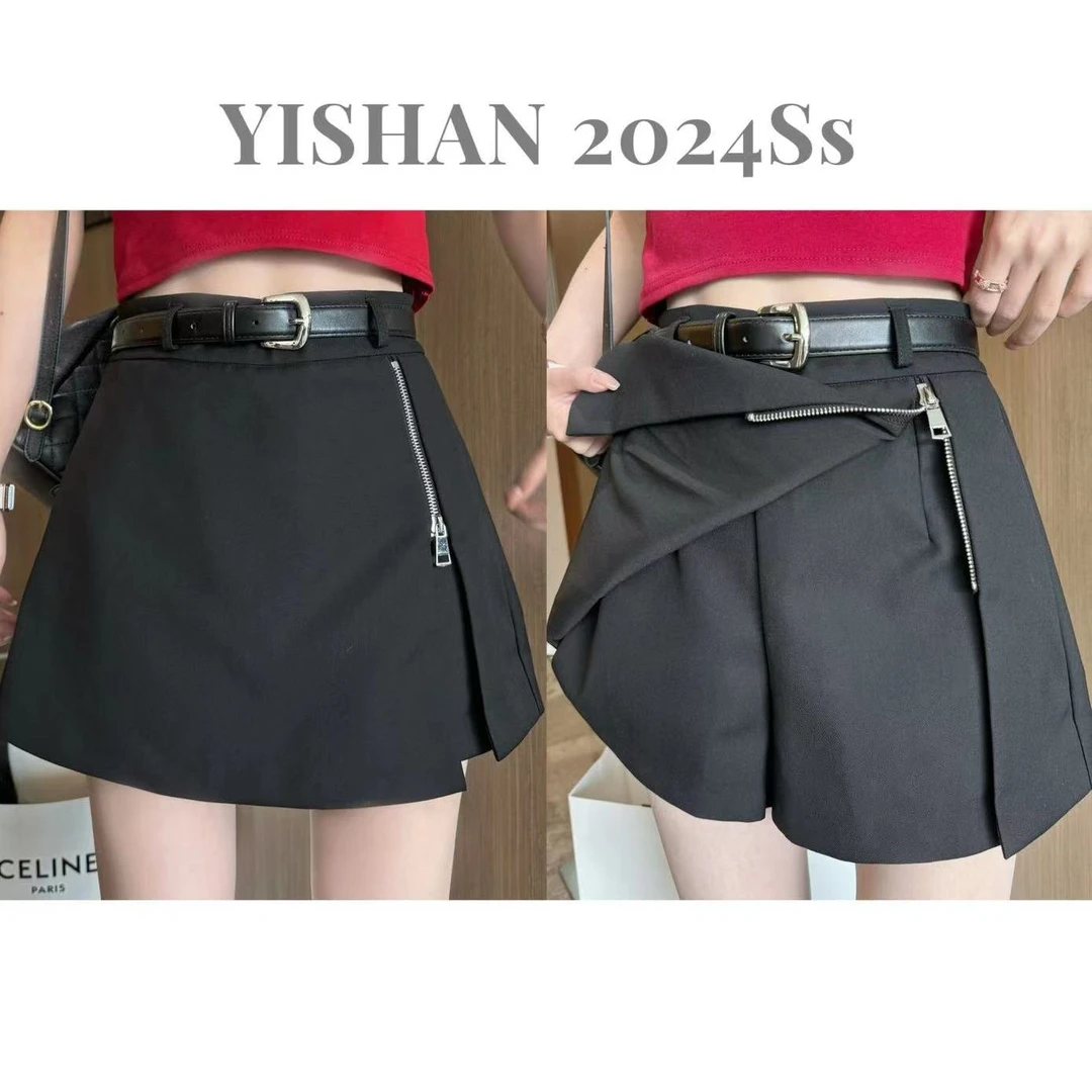 SG / 杨依姗 SS不规则裙裤侧边拉链开叉显瘦高腰短裙K-20241526