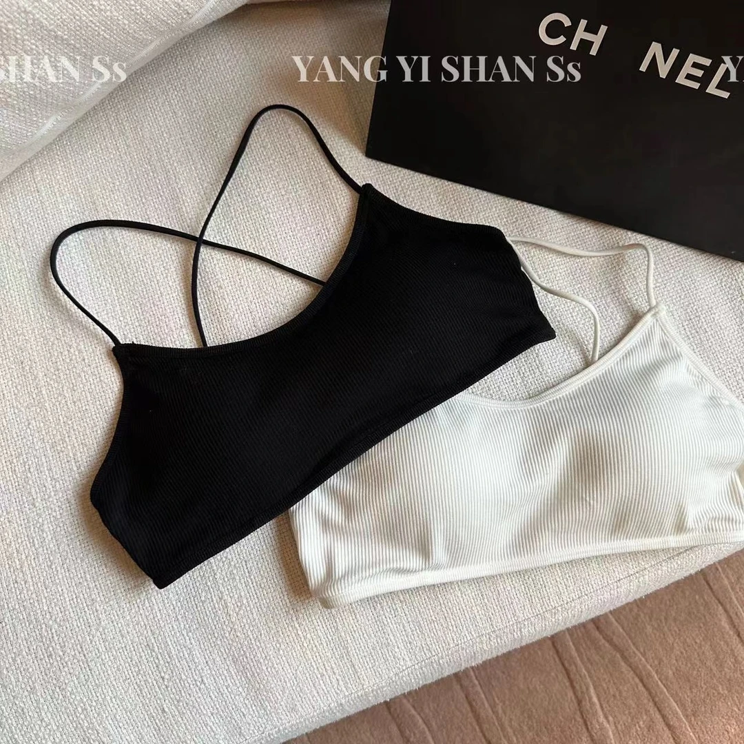 SG / 杨依姗 SS 百搭修身螺纹后背交叉细吊带小上衣T-20250558
