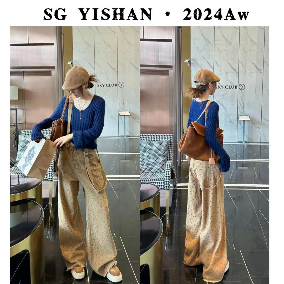 SG / 杨依姗 AW 秋季新品 复古碎花背带牛仔裤K-20241756