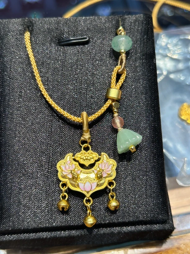 足金999锦鲤烤漆锁包时尚项链