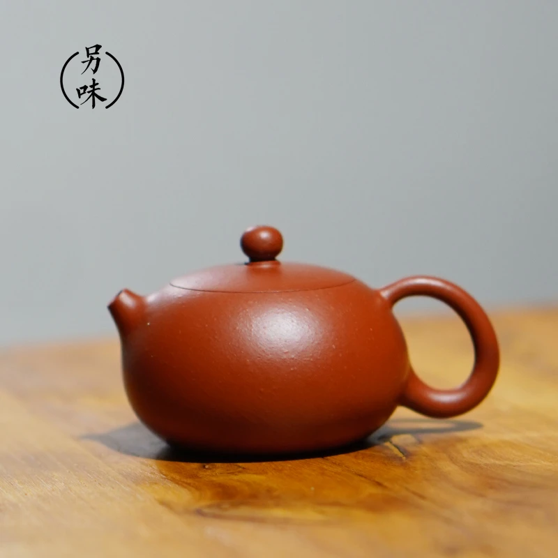 另味陈展伟鱼籽朱泥扁西施壶70cc紫砂茶壶全手工潮州手拉壶茶器