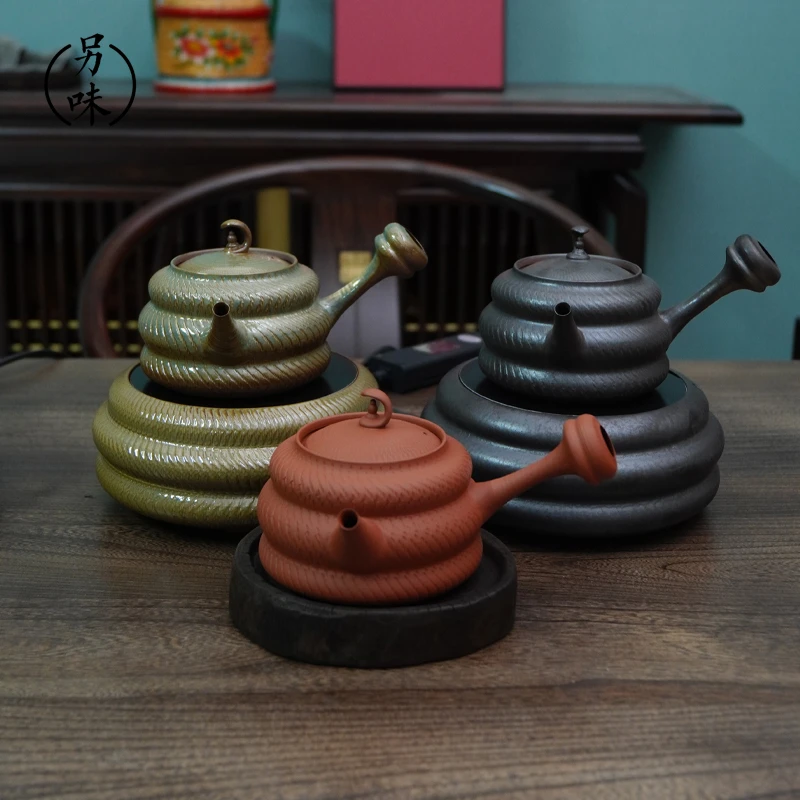 另味明德园蛇年全手拉禅定砂铫朱泥仿柴烧煮水壶650cc电陶炉适用