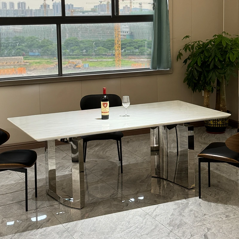 SIBIN/思彬高端意式卡里冰玉奢石餐桌长方形天然奢石高级感家用