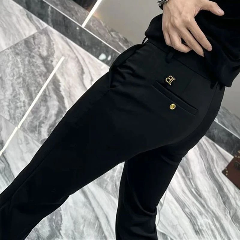 春秋新款商务休闲裤男潮流百搭修身小脚直筒长裤高档欧货轻奢西裤