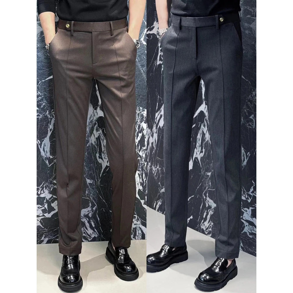 2024秋季新款纯色修身百搭西裤欧货男士时尚商务休闲裤潮流简约款