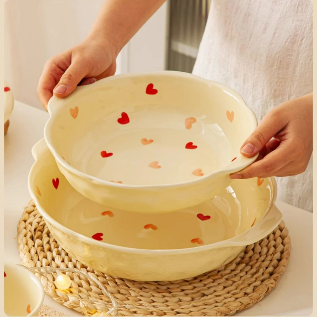 奶油桃心12英寸双耳大汤碗大容量酸菜鱼小龙虾水煮鱼专用汤碗汤盆