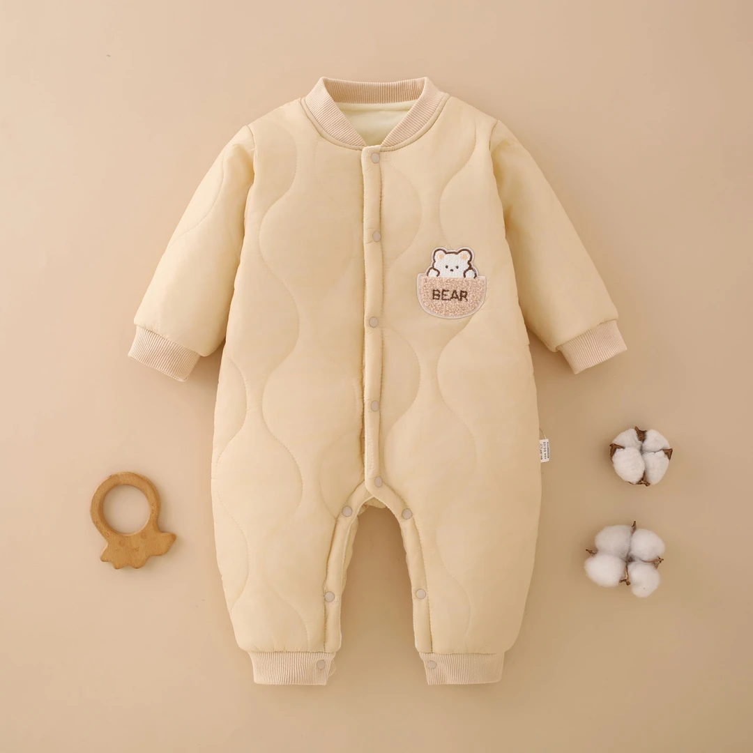 婴儿秋冬加绒夹棉连体衣男宝女宝加厚哈衣宝宝保暖爬服棉衣