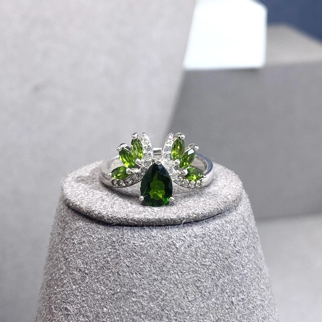 【恋禧珠宝】天然透辉石轻奢气质精美时尚重工S925镶嵌水滴戒指