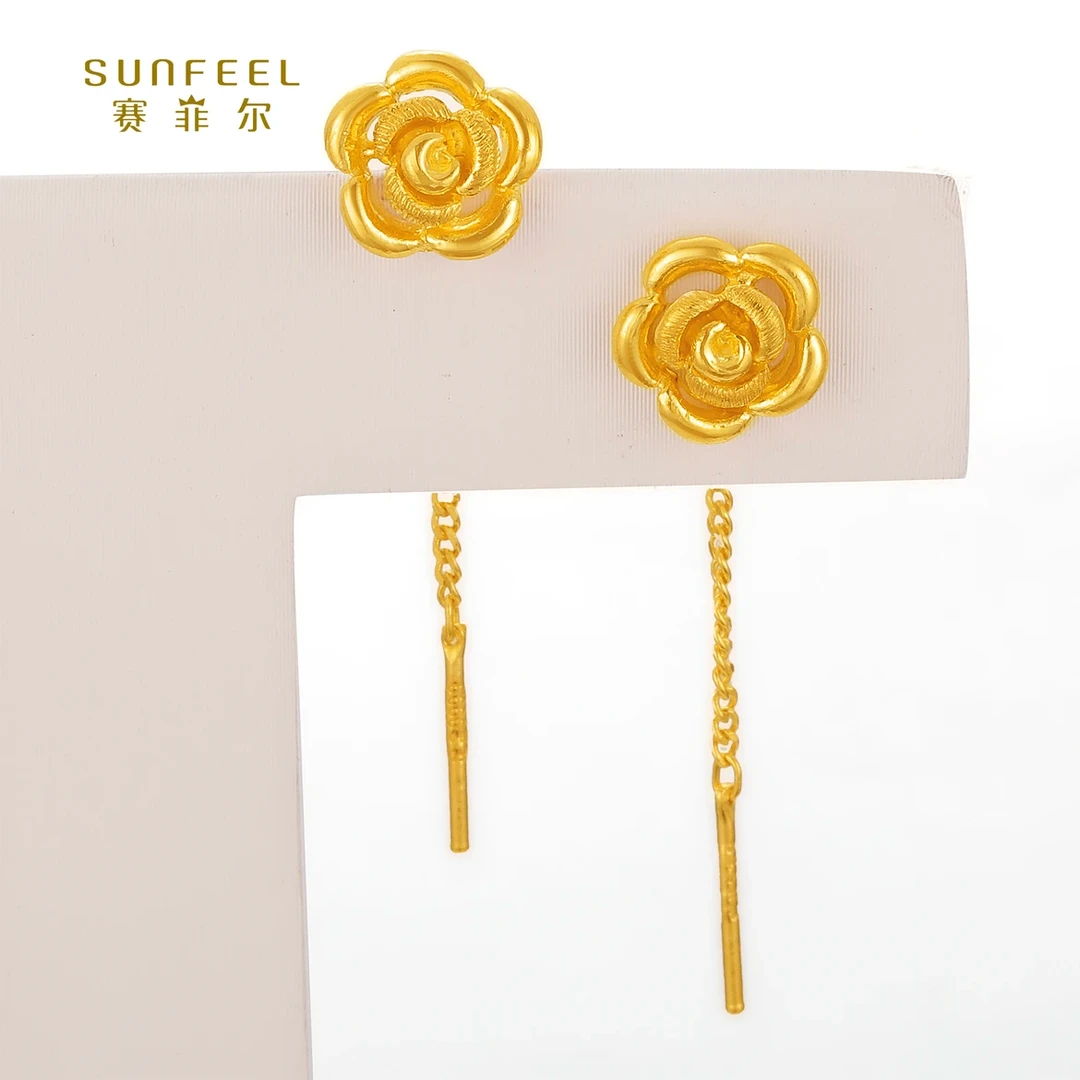 SUNFEEL/赛菲尔足金999.9黄金玫瑰花耳饰时尚精致百搭女孩礼物