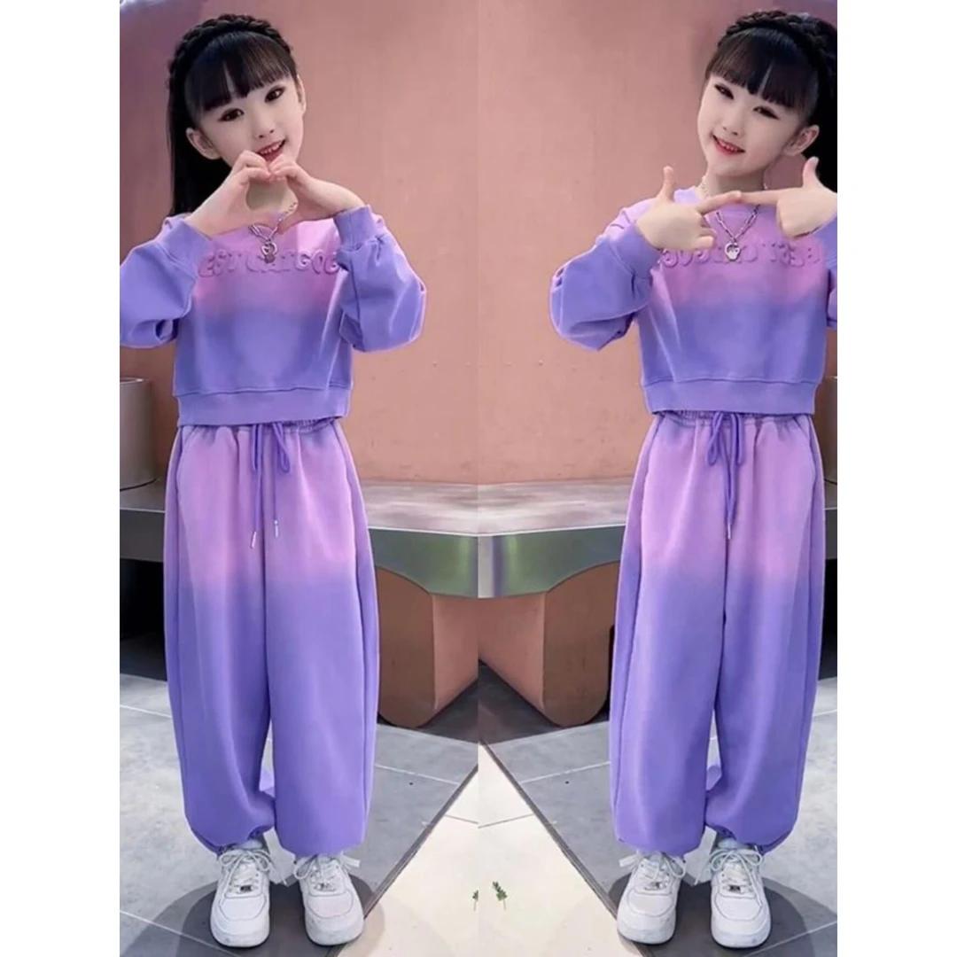 女童运动卫衣套装2024新款春秋儿童时尚网红女宝宝时髦中大童秋装