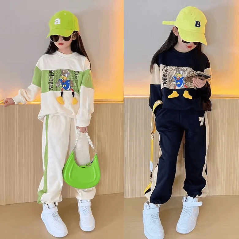 女童中大童春秋新款2024卫衣套装中大童运动学院风宽松休闲两件套