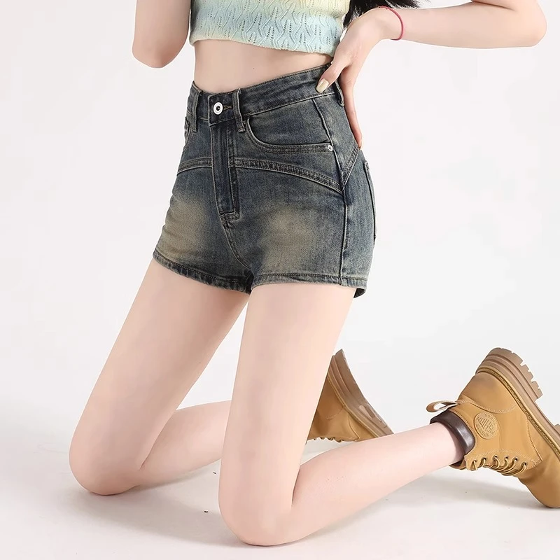 美式辣妹复古高腰牛仔短裤女新款夏季爆款小个子显瘦a字超短热裤