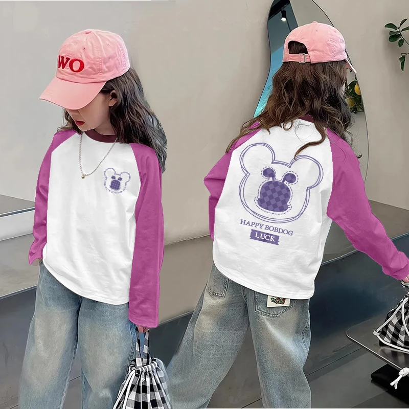 女童长袖t恤纯棉春秋款2024新款洋气儿童秋装打底衫女孩秋季上衣