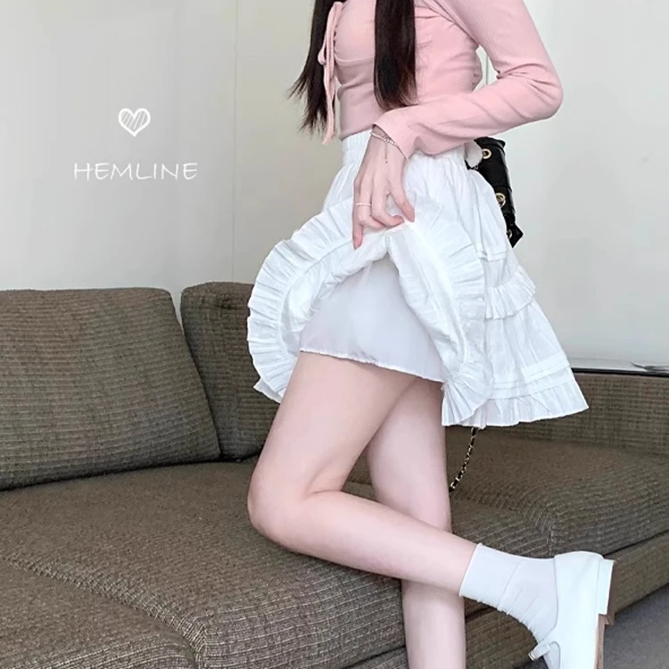 芭蕾风白色蓬蓬裙半身裙女装夏季小个子短裙甜美裙子A字裙蛋糕裙