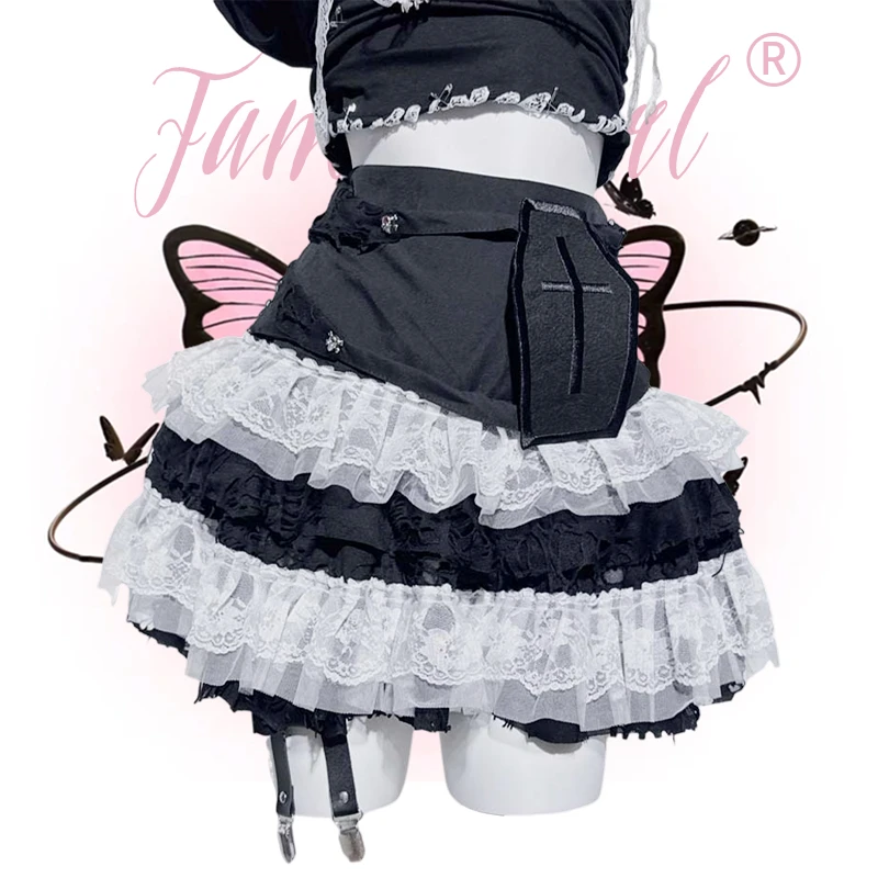 饭粒家 原创十字架蕾丝蓬蓬重工蛋糕裙绑带蝴蝶结半身裙小众设计