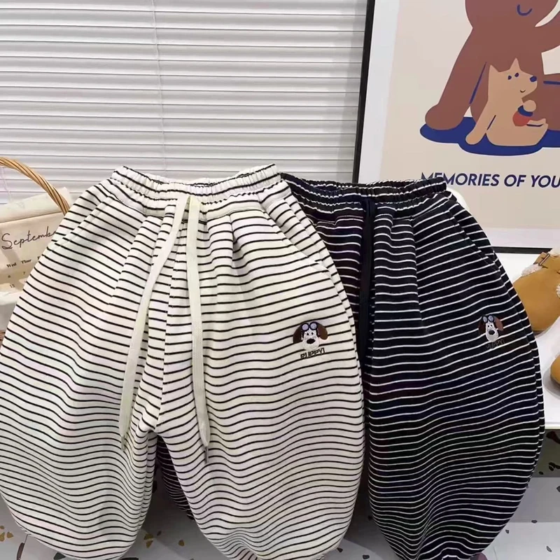 《一条过冬》530克加绒加厚条纹裤秋冬男女童宝宝长裤运动灯笼裤