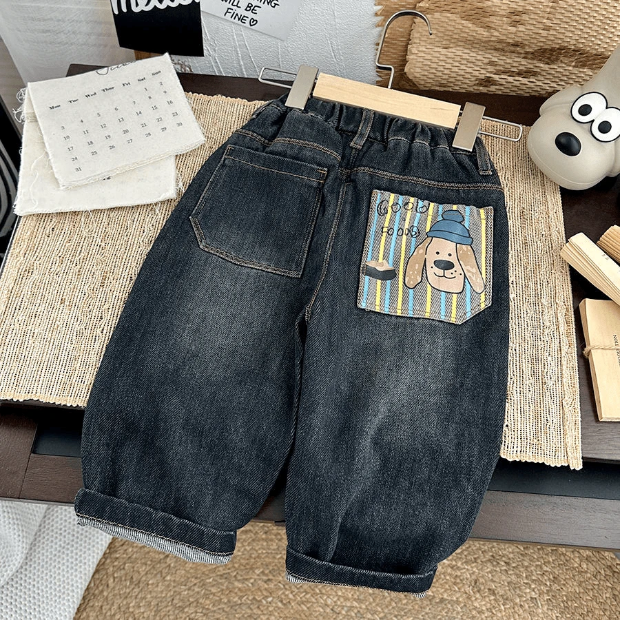 儿童裤子男童柔软牛仔裤2024新款男孩宽松裤秋季韩版帅气中童小童