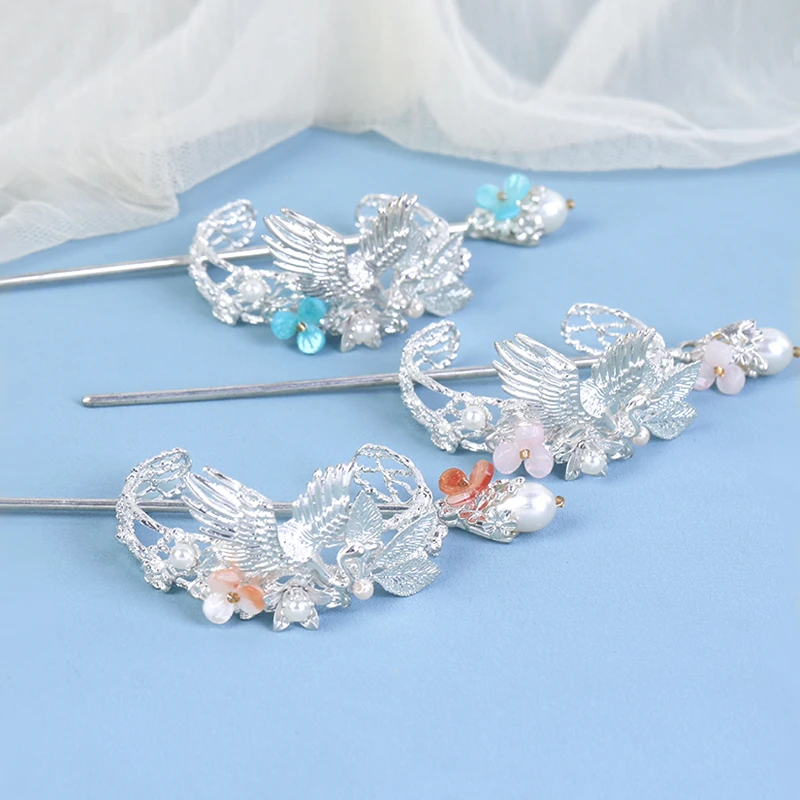 仙鹤簪冠古风发簪发冠女汉服头饰金属簪子发钗束发冠古装发饰女