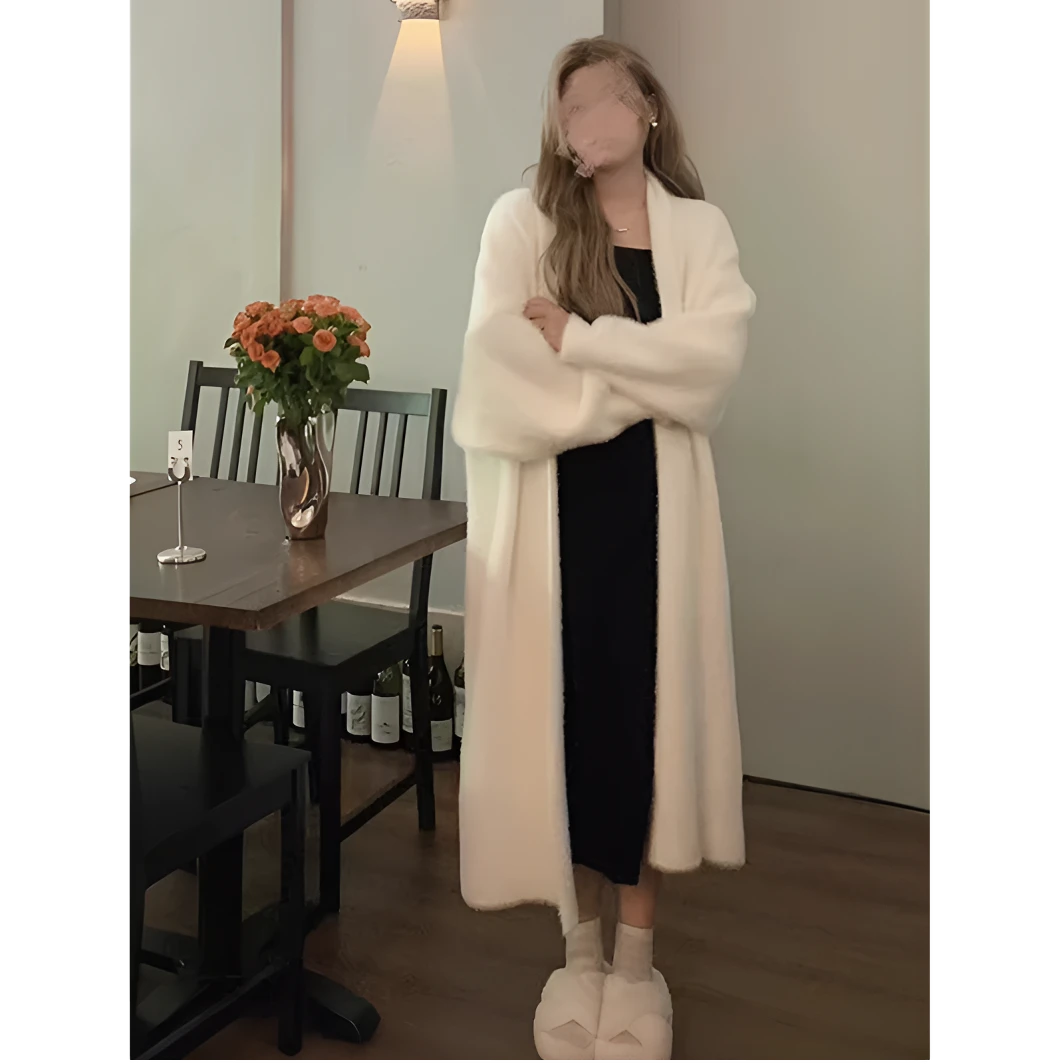 软糯针织开衫毛衣女秋季新款宽松大码显瘦慵懒风仿水貂绒长款外套