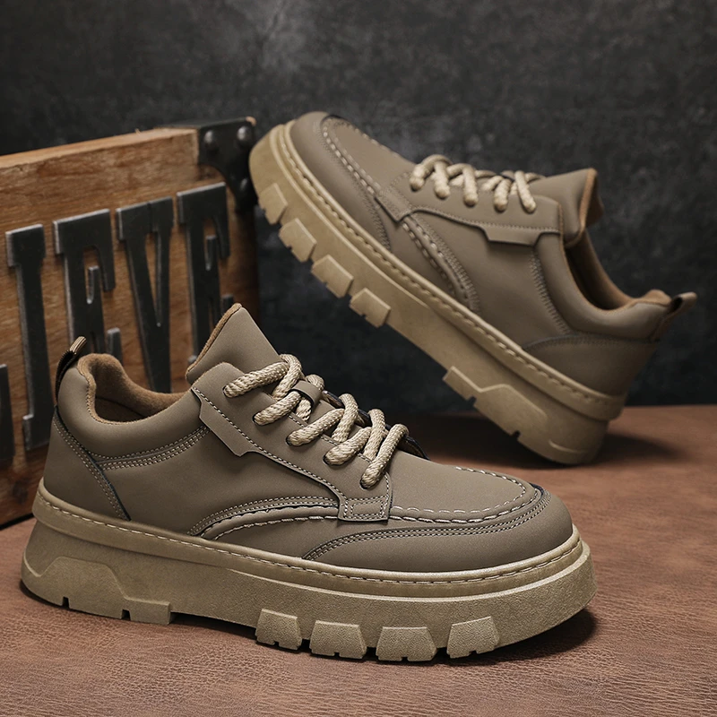 马丁靴男2024秋冬新款运动休闲鞋男士英伦风低帮工装靴厚底增高鞋