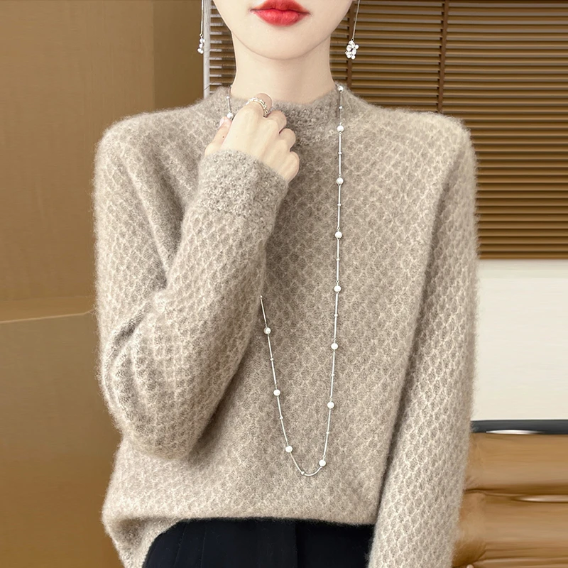 100纯羊绒衫女士半高领秋冬新款时尚针织羊毛打底衫百搭加厚毛衣