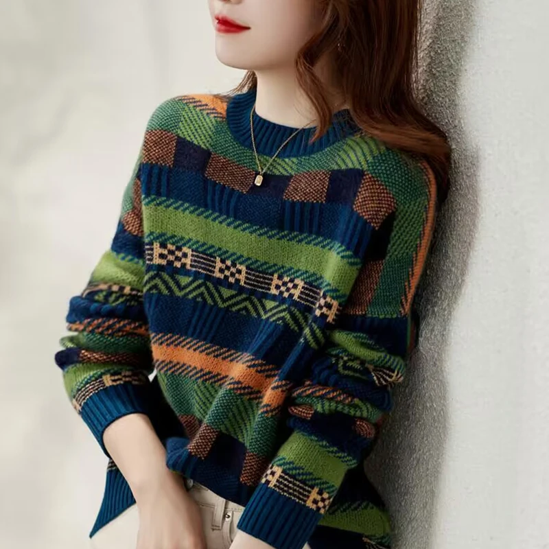 100纯羊毛衫女秋冬新款时尚洋气羊绒打底衫宽松加厚针织短款毛衣