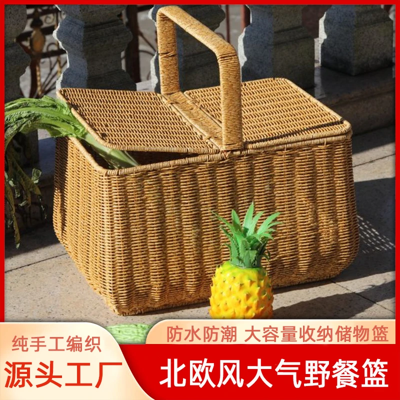 【非遗手编】文艺户外手提大容量手工露营野餐篮买菜A075特大号藤编