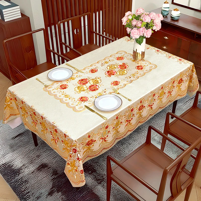 中式时尚大气加厚雕花长方形防水防油防烫免洗家用pvc餐桌桌布