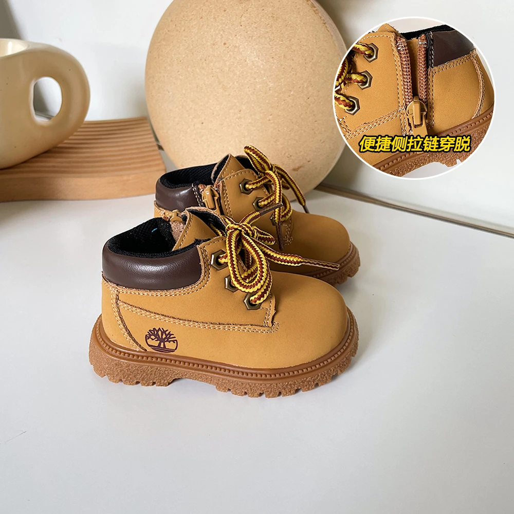 Gina新款宝宝小黄靴加绒小童儿童鞋子靴英伦风冬款时尚靴子8031