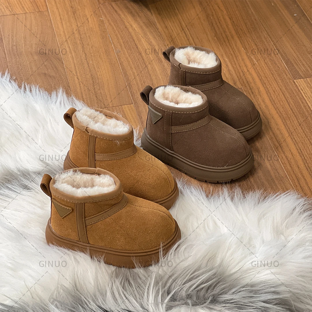 Gina加绒雪地靴儿童女童时尚百搭真皮防滑保暖冬季大童软底2555