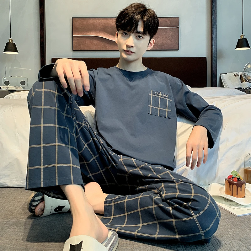 莫代尔高档双面纯棉睡衣男款春秋季长袖2024新款秋冬天青年家居服
