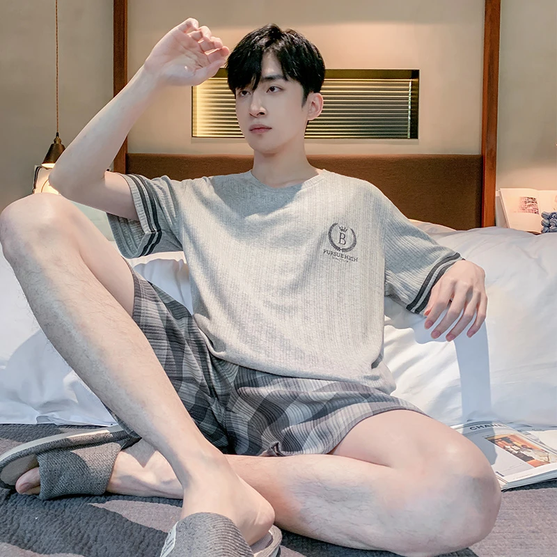 男士睡衣夏季短袖纯棉休闲100％全棉夏天2024年新款男式薄款家居服