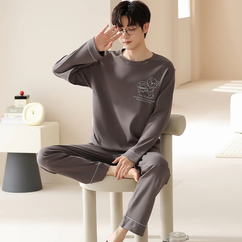 2025新款男士睡衣男春秋季纯棉长袖100％全棉休闲宽松秋冬天家居服