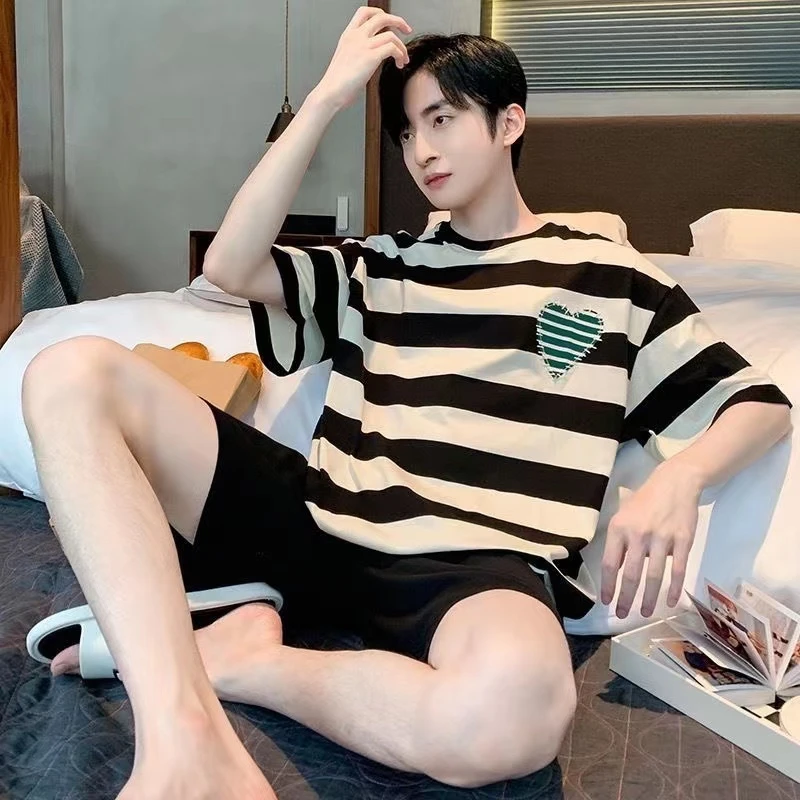 莫代尔睡衣男士夏季纯棉短袖套装夏天可外穿休闲青年薄学生家居服