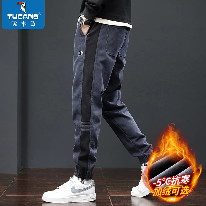 啄木鸟男士休闲裤加绒加厚秋冬爆款男裤宽松束脚工装裤子男款长裤