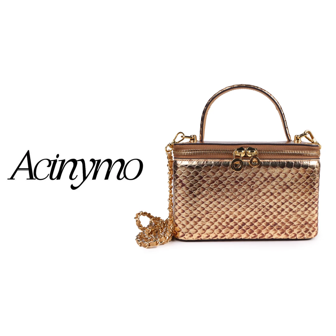 【2024高定女包】Acinymo蛇皮定制款金色气质链条手提单肩包T056嘀
